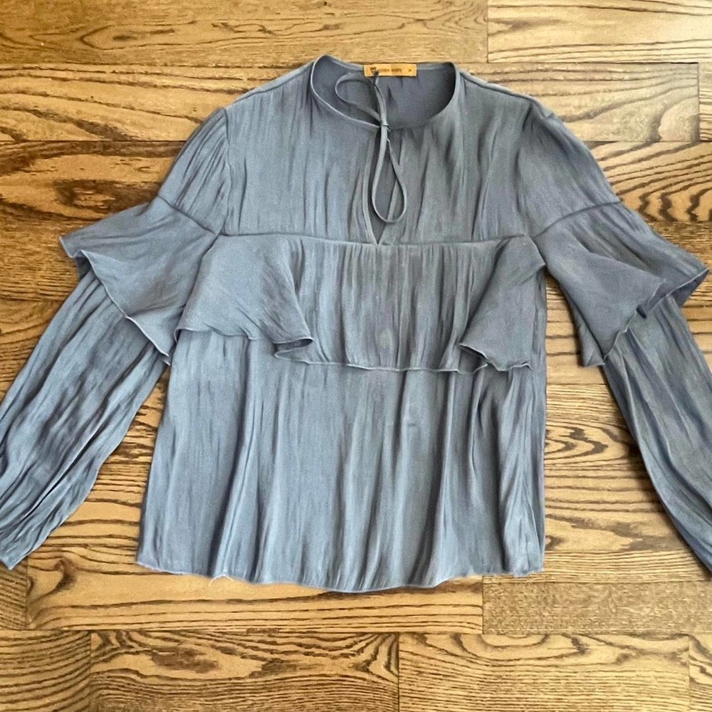 Handmade Ruffled Silver Peasant Blouse by Ginger Mary